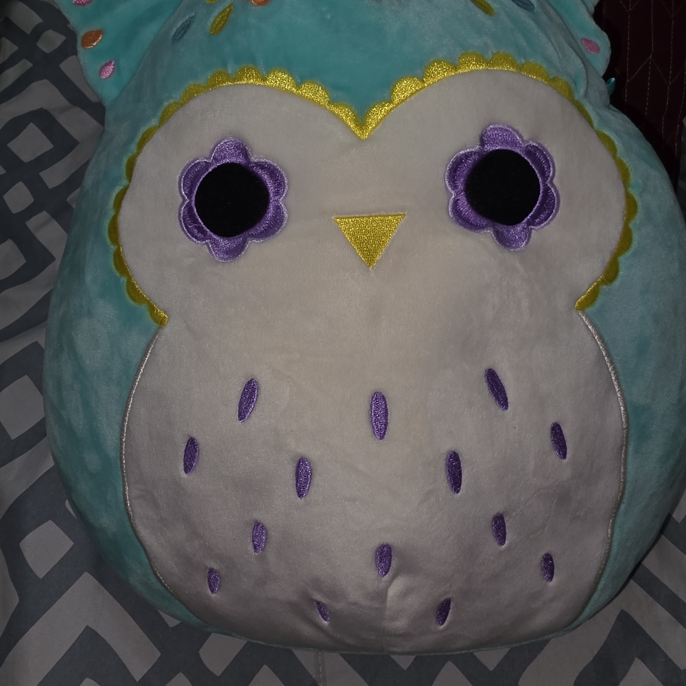 Plush Owl Pillow - Teal, White & Purple